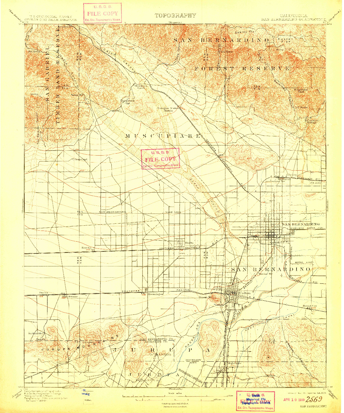 USGS 1:62500-SCALE QUADRANGLE FOR SAN BERNARDINO, CA 1901