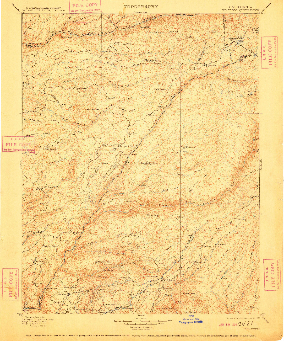 USGS 1:125000-SCALE QUADRANGLE FOR BIG TREES, CA 1901