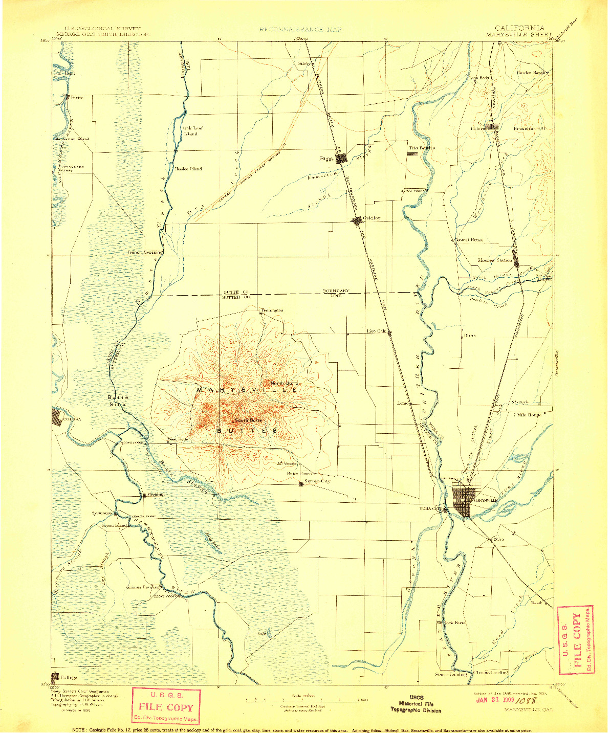 USGS 1:125000-SCALE QUADRANGLE FOR MARYSVILLE, CA 1895