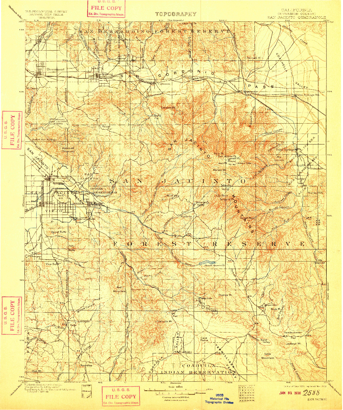 USGS 1:125000-SCALE QUADRANGLE FOR SAN JACINTO, CA 1901