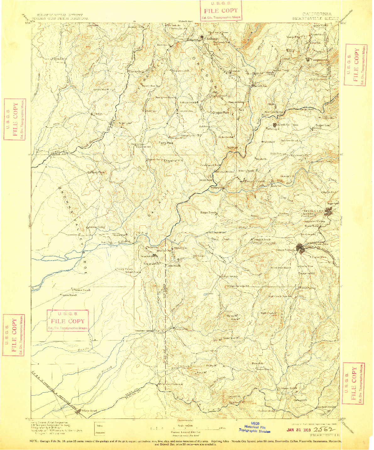 USGS 1:125000-SCALE QUADRANGLE FOR SMARTSVILLE, CA 1895