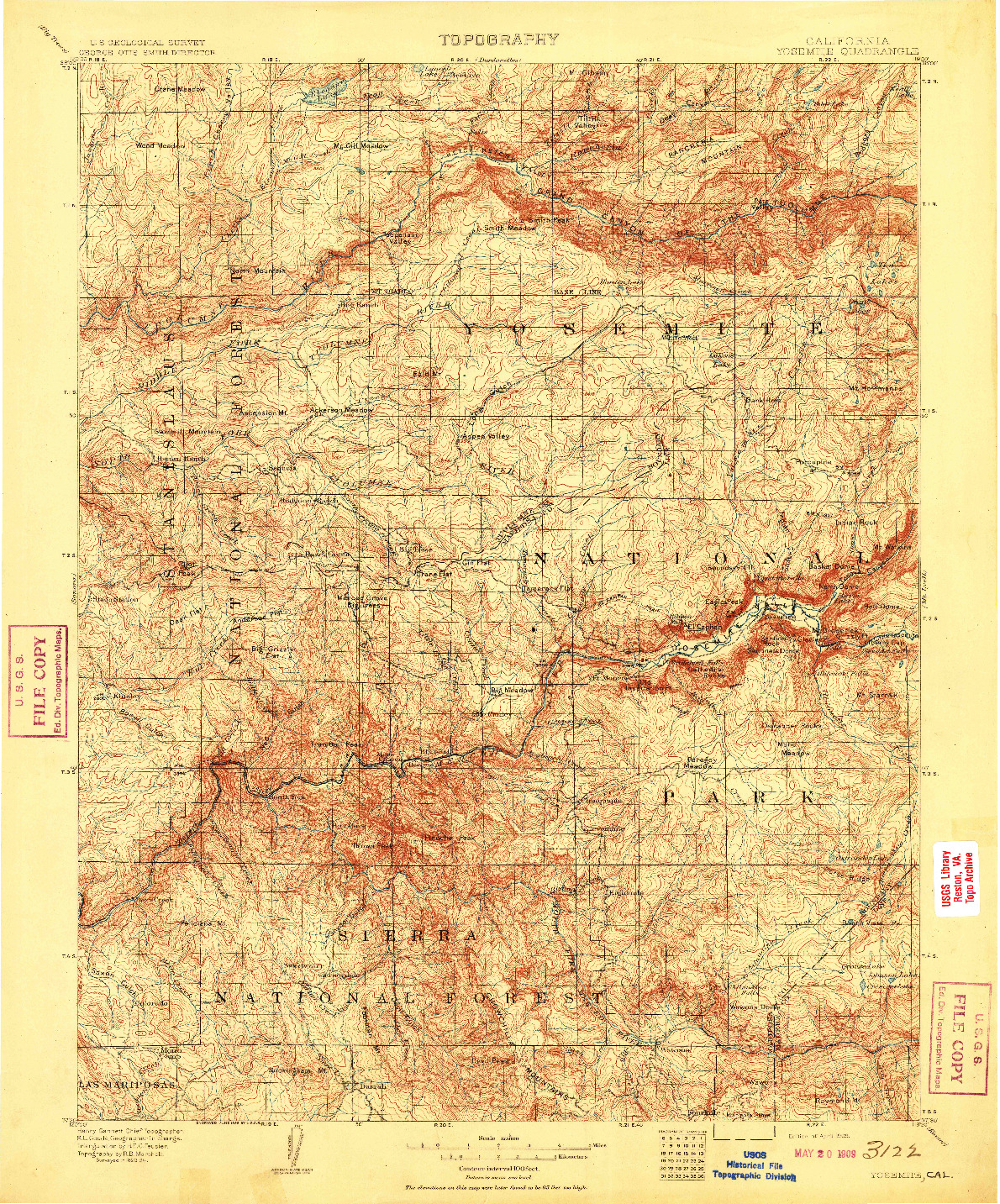 USGS 1:125000-SCALE QUADRANGLE FOR YOSEMITE, CA 1909