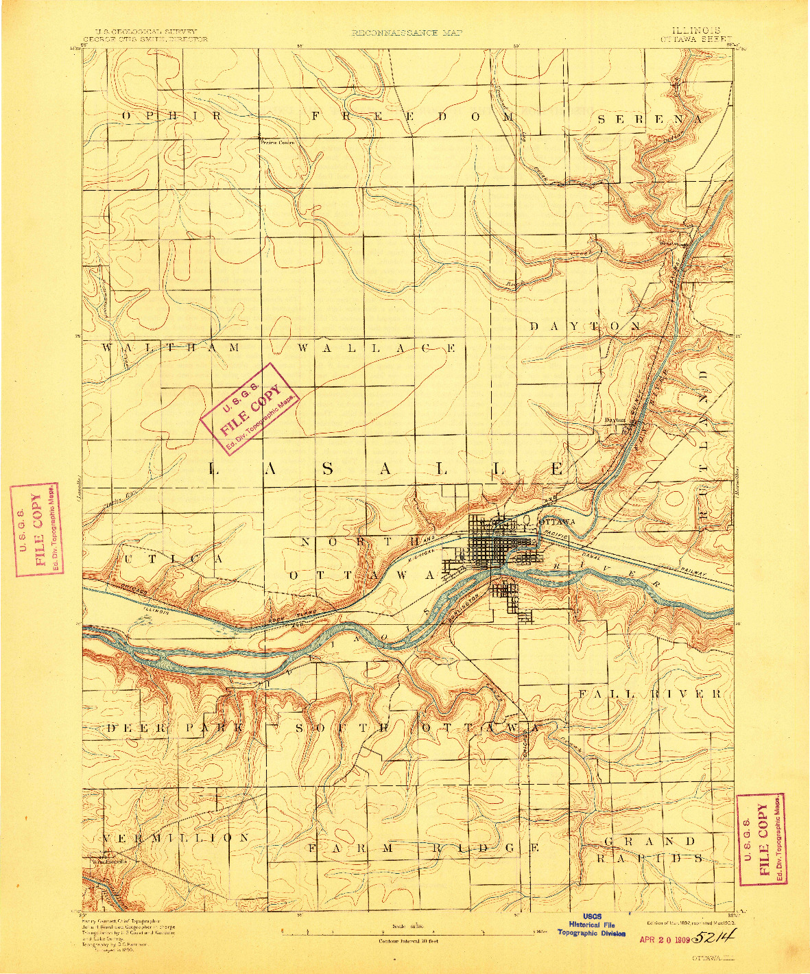 USGS 1:62500-SCALE QUADRANGLE FOR OTTAWA, IL 1892