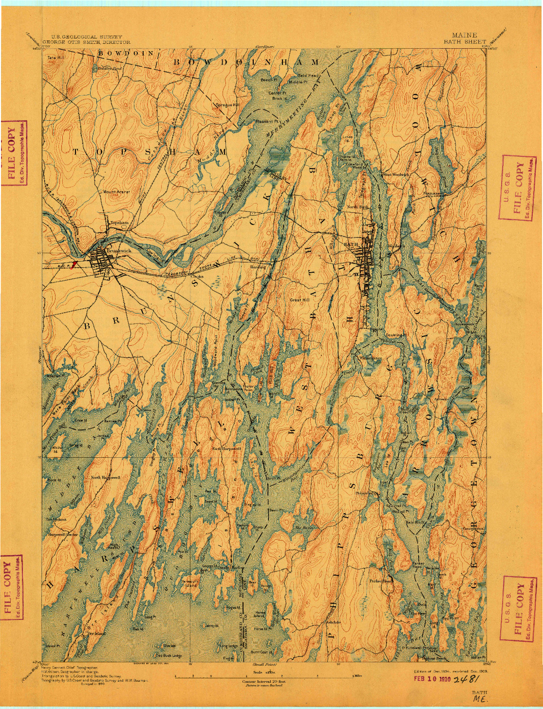 USGS 1:62500-SCALE QUADRANGLE FOR BATH, ME 1894