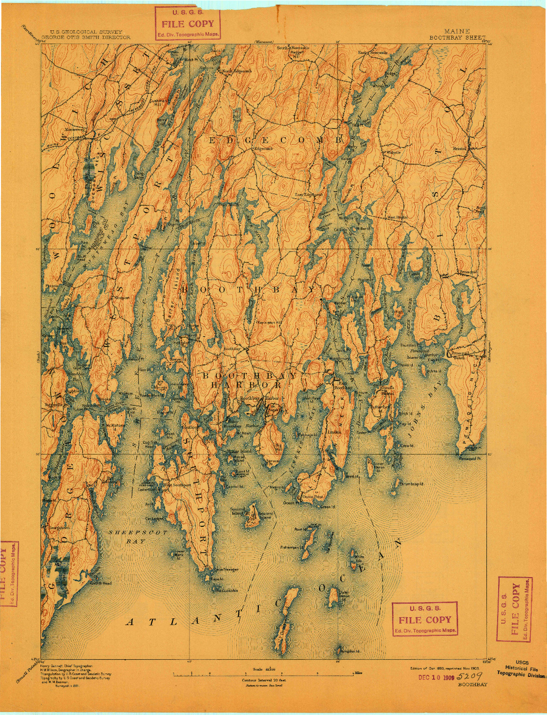 USGS 1:62500-SCALE QUADRANGLE FOR BOOTHBAY, ME 1893