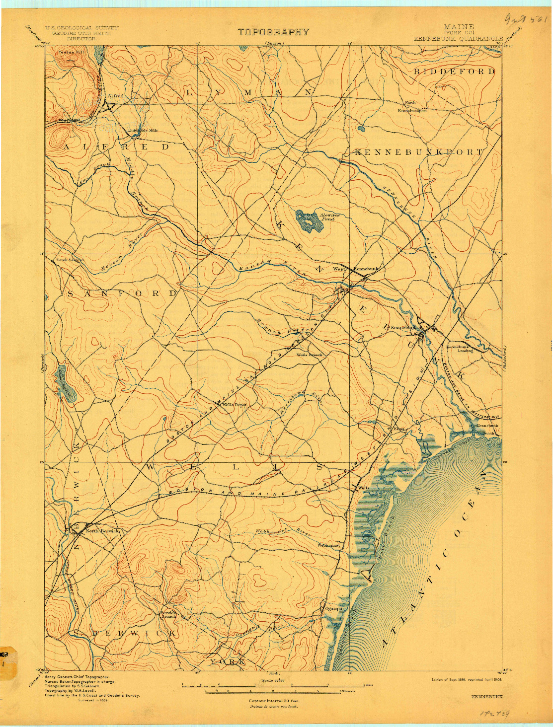 USGS 1:62500-SCALE QUADRANGLE FOR KENNEBUNK, ME 1898