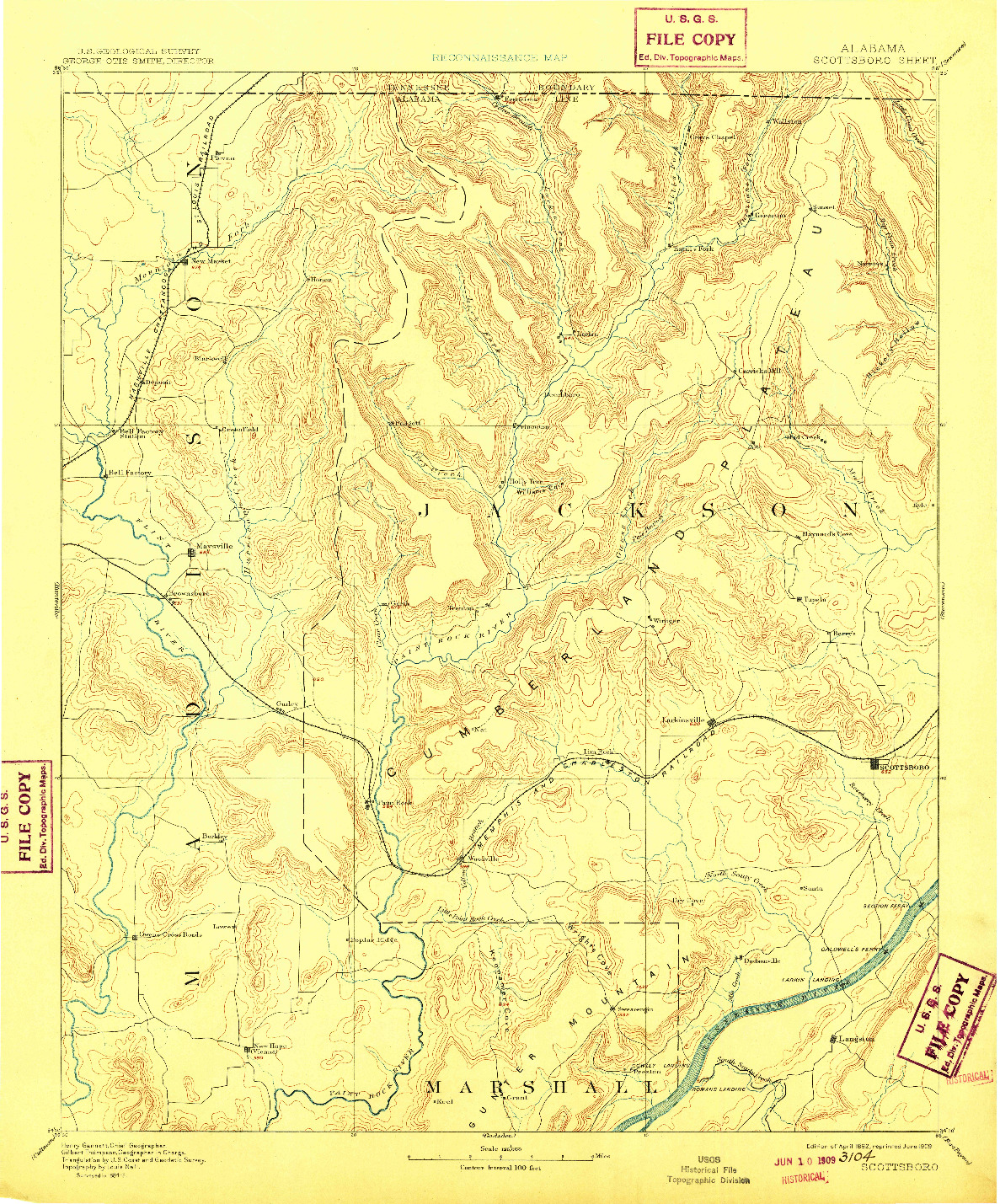 USGS 1:125000-SCALE QUADRANGLE FOR SCOTTSBORO, AL 1892