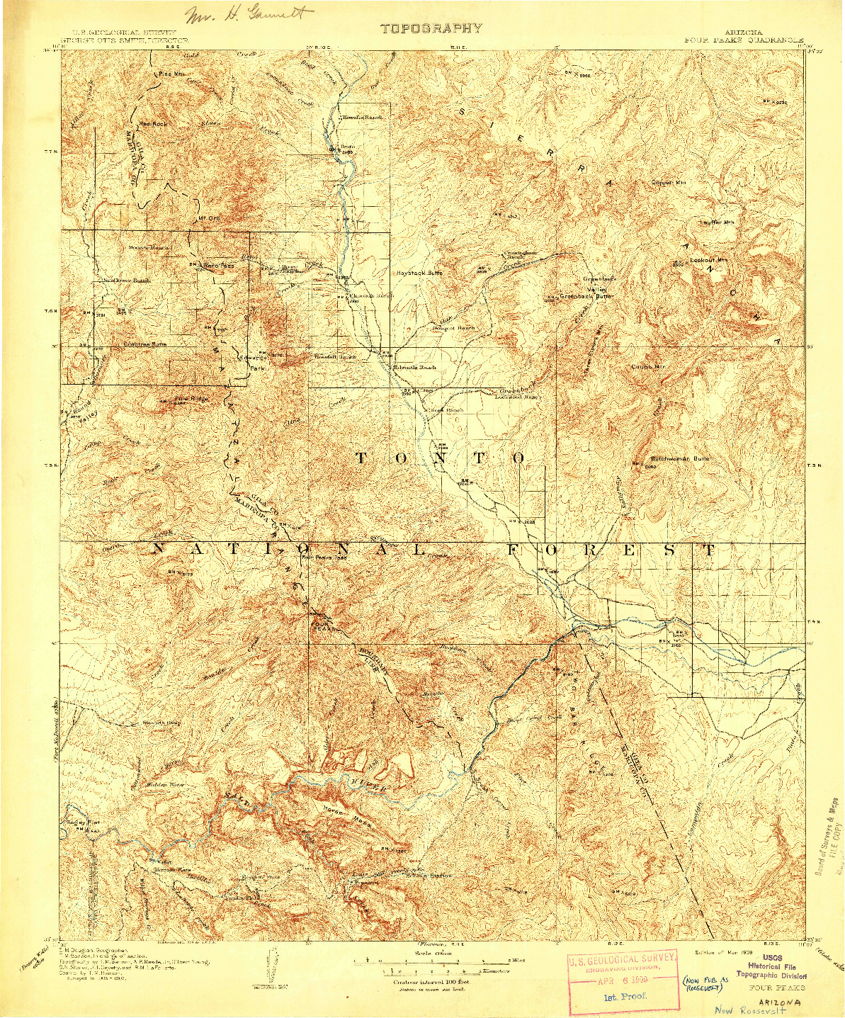 USGS 1:125000-SCALE QUADRANGLE FOR FOUR PEAKS, AZ 1909