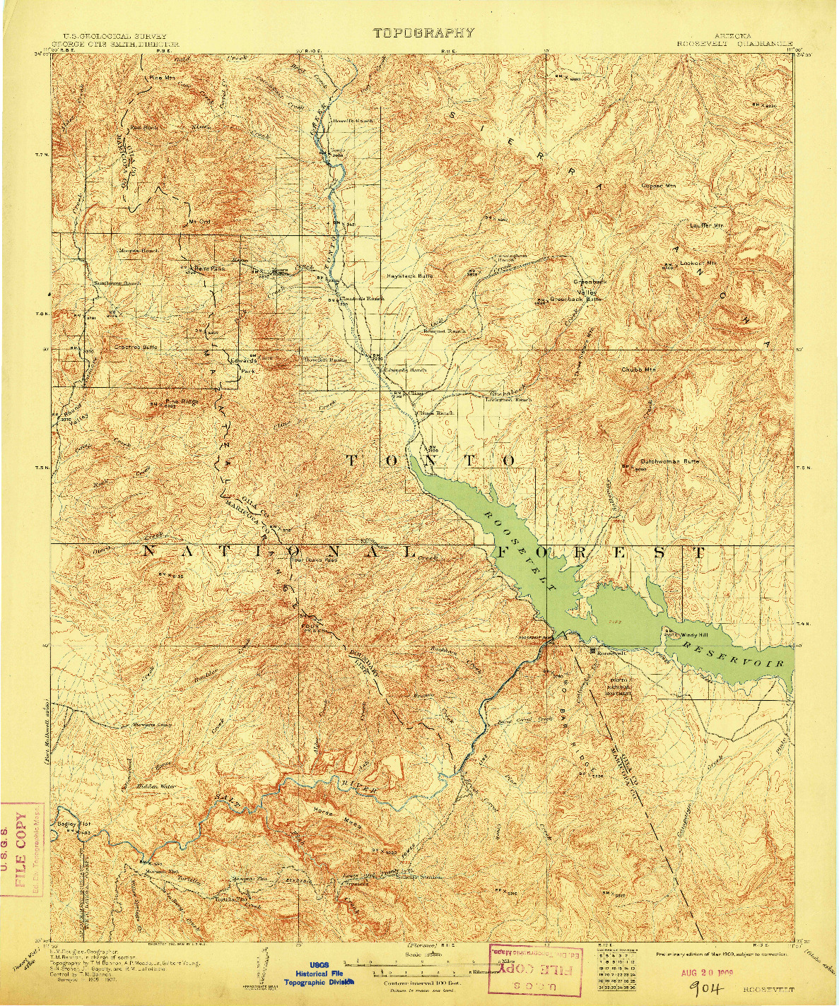 USGS 1:125000-SCALE QUADRANGLE FOR ROOSEVELT, AZ 1909