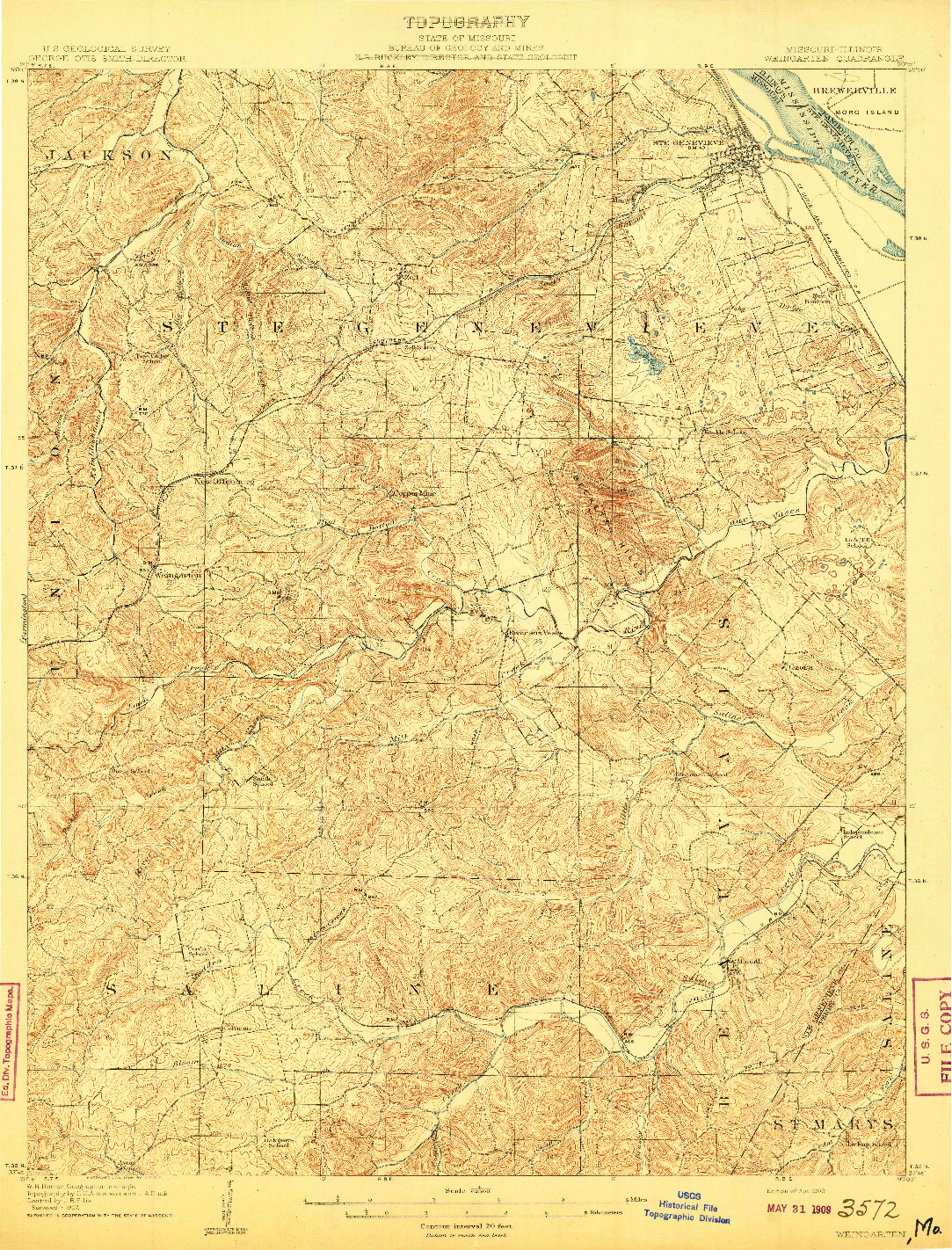 USGS 1:62500-SCALE QUADRANGLE FOR WEINGARTEN, MO 1909