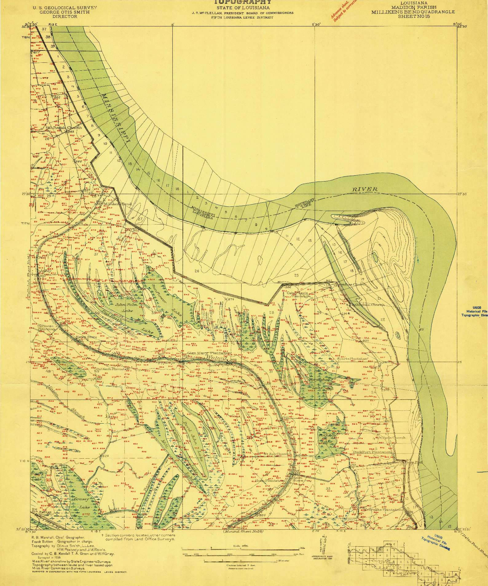 USGS 1:24000-SCALE QUADRANGLE FOR MILLIKENS BEND, LA 1909