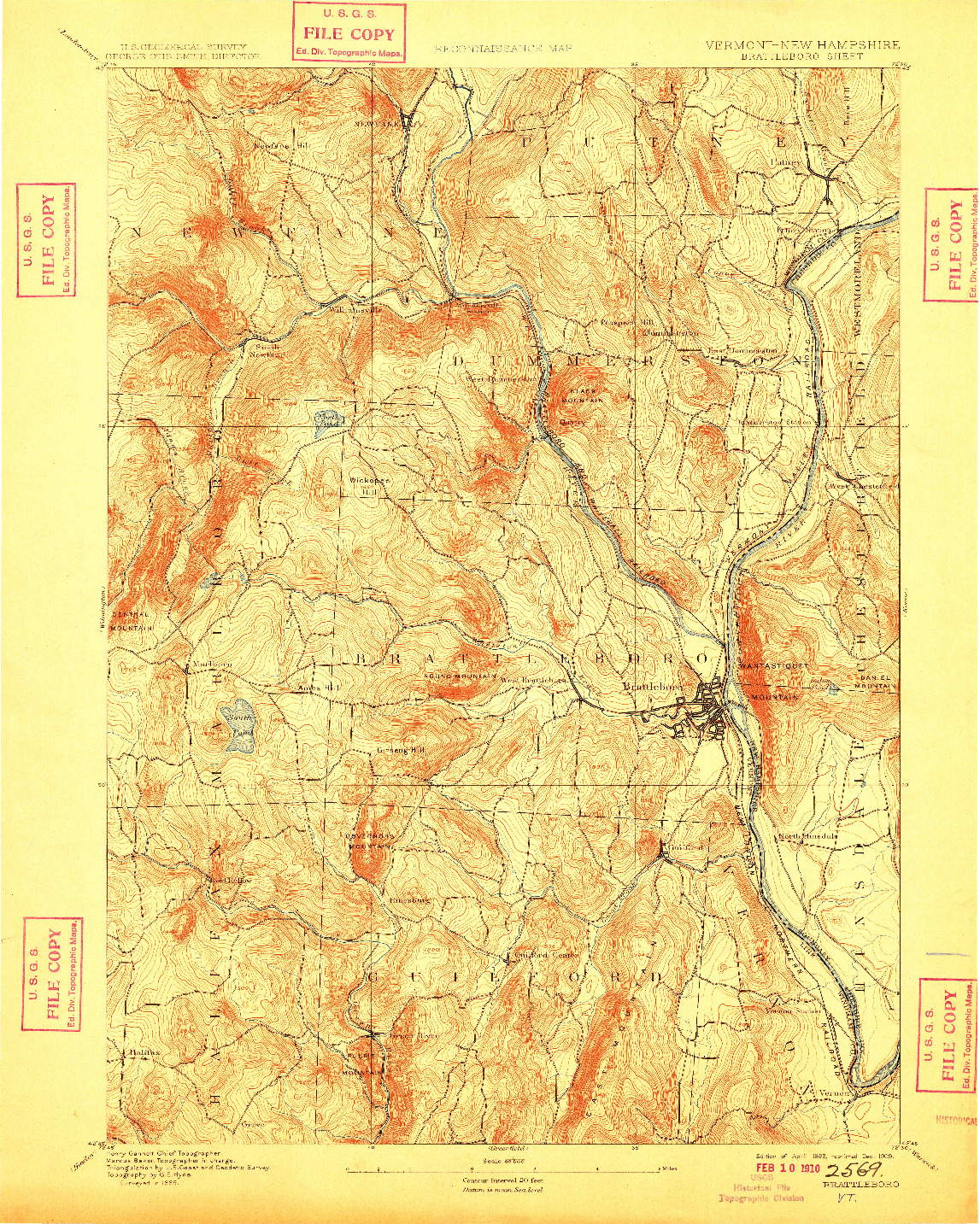 USGS 1:62500-SCALE QUADRANGLE FOR BRATTLEBORO, VT 1893