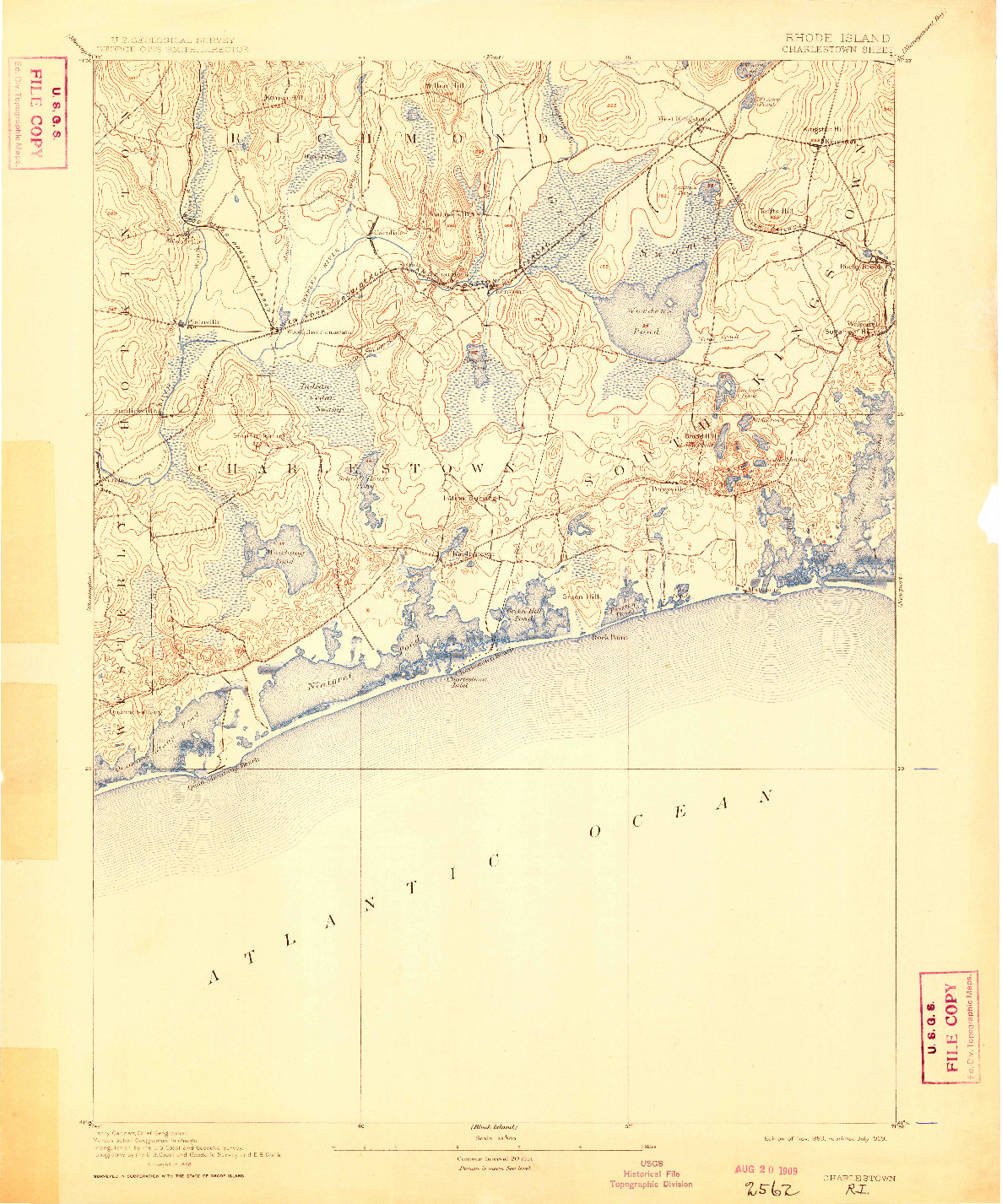 USGS 1:62500-SCALE QUADRANGLE FOR CHARLESTOWN, RI 1889