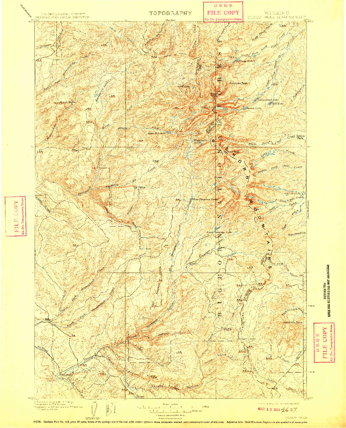 USGS 1:125000-SCALE QUADRANGLE FOR CLOUD PEAK, WY 1901