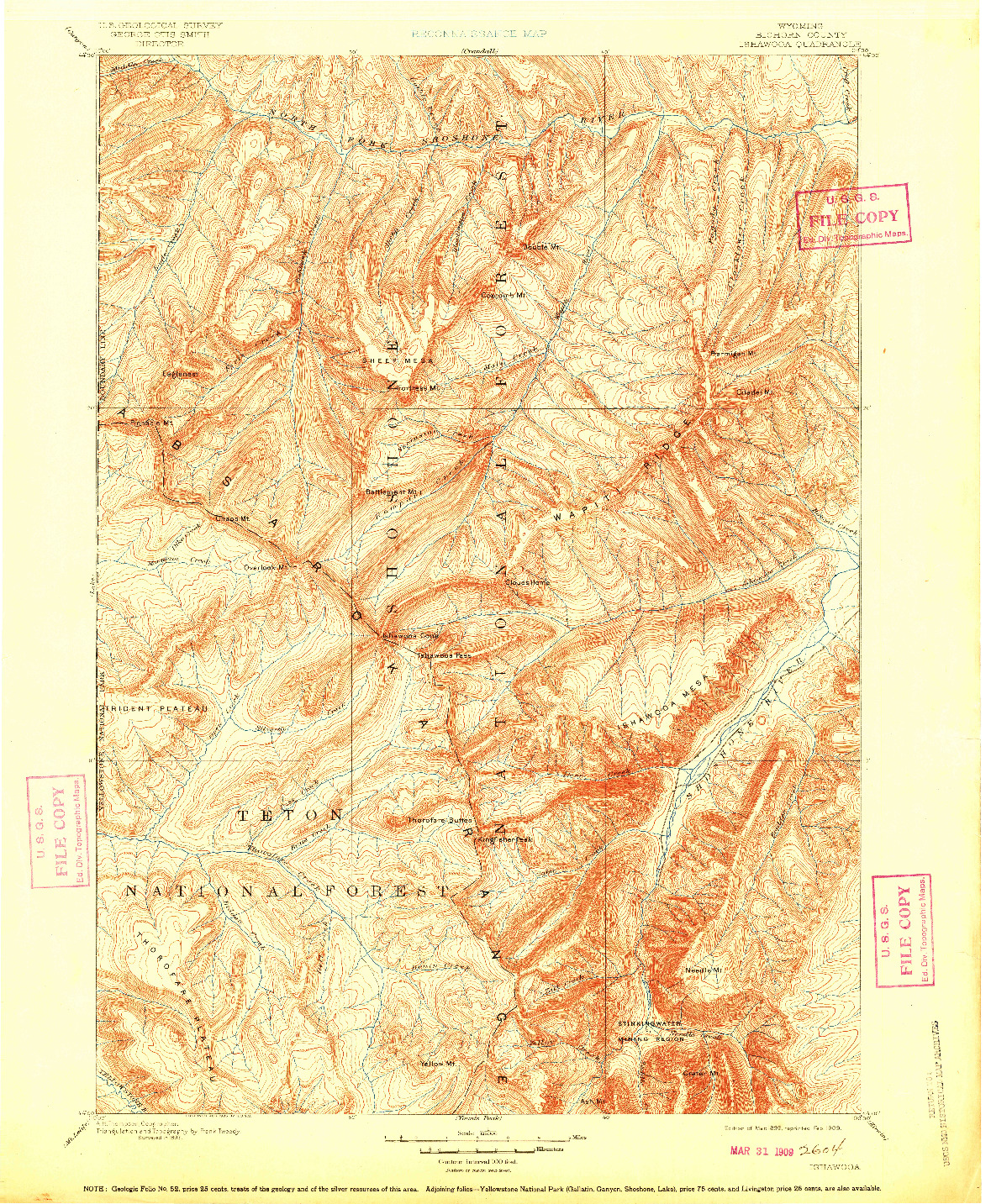 USGS 1:125000-SCALE QUADRANGLE FOR ISHAWOOA, WY 1899