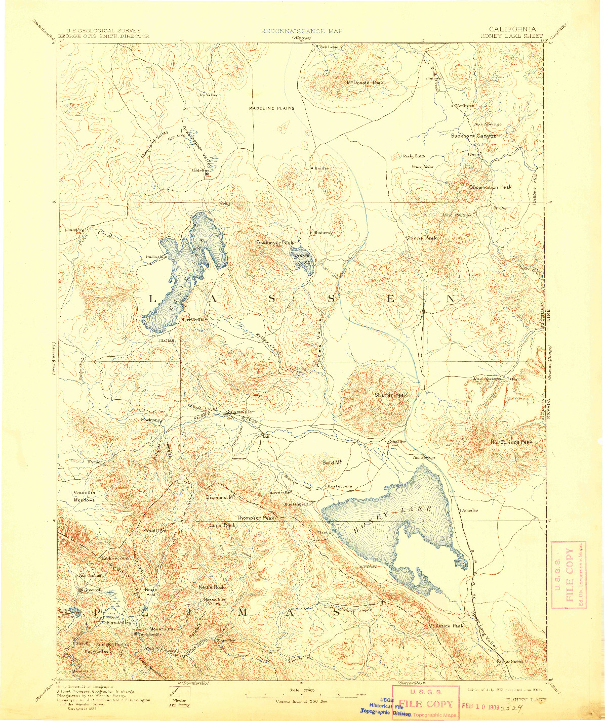 USGS 1:250000-SCALE QUADRANGLE FOR HONEY LAKE, CA 1893