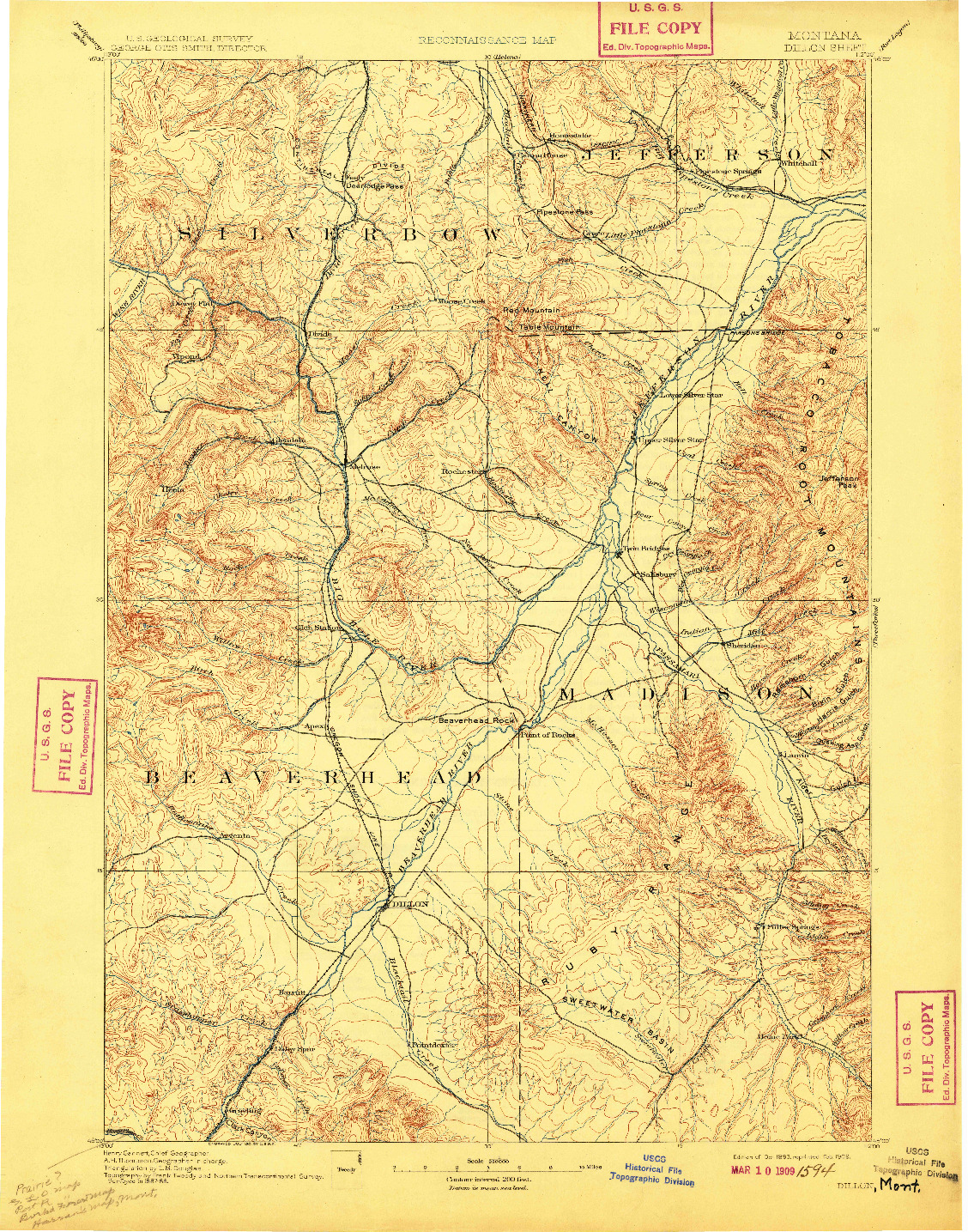 USGS 1:250000-SCALE QUADRANGLE FOR DILLON, MT 1893