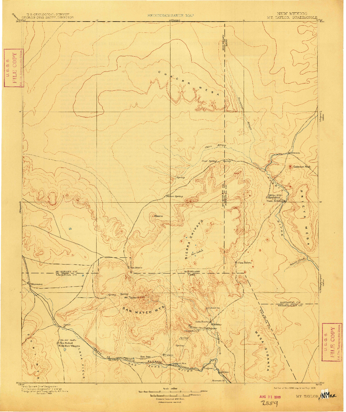 USGS 1:250000-SCALE QUADRANGLE FOR MT. TAYLOR, NM 1899