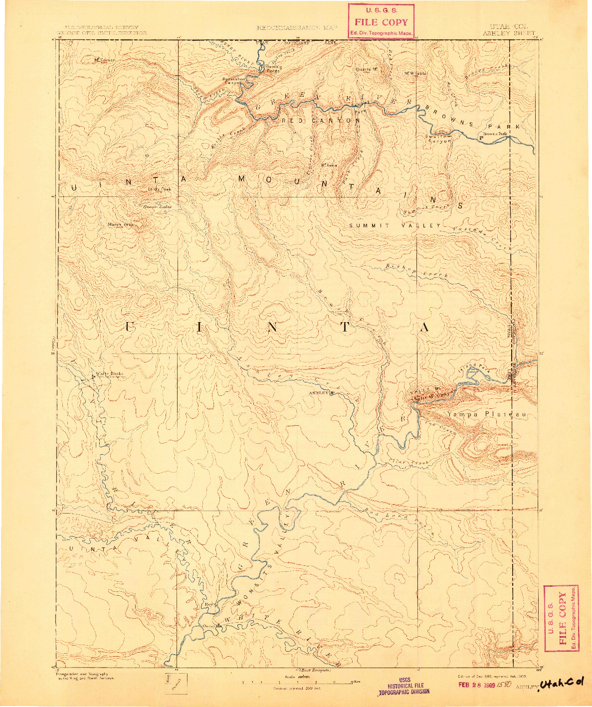 USGS 1:250000-SCALE QUADRANGLE FOR ASHLEY, UT 1885