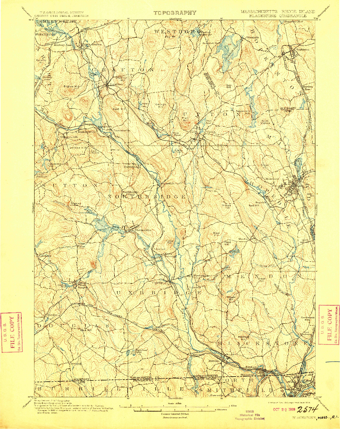 USGS 1:62500-SCALE QUADRANGLE FOR BLACKSTONE, MA 1900