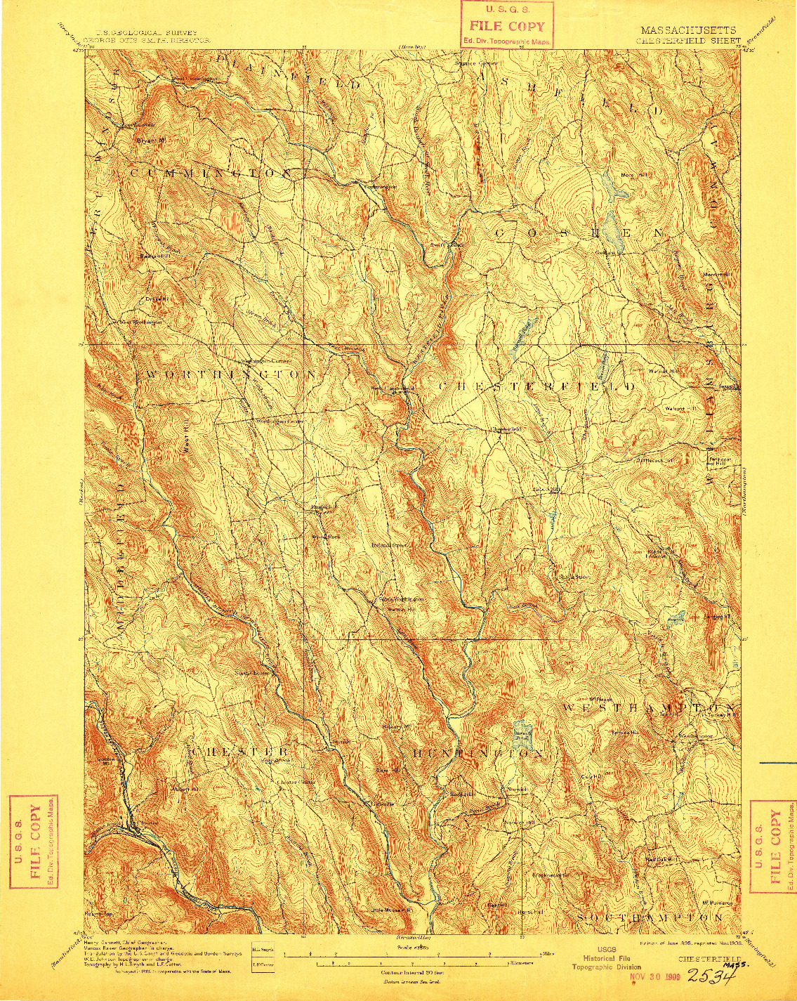 USGS 1:62500-SCALE QUADRANGLE FOR CHESTERFIELD, MA 1895