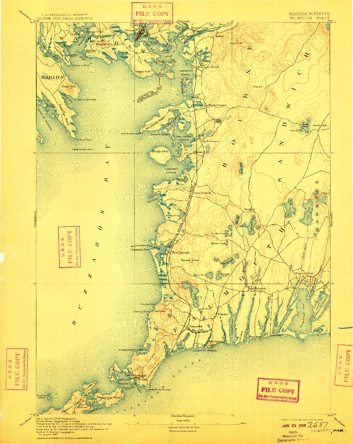 USGS 1:62500-SCALE QUADRANGLE FOR FALMOUTH, MA 1893