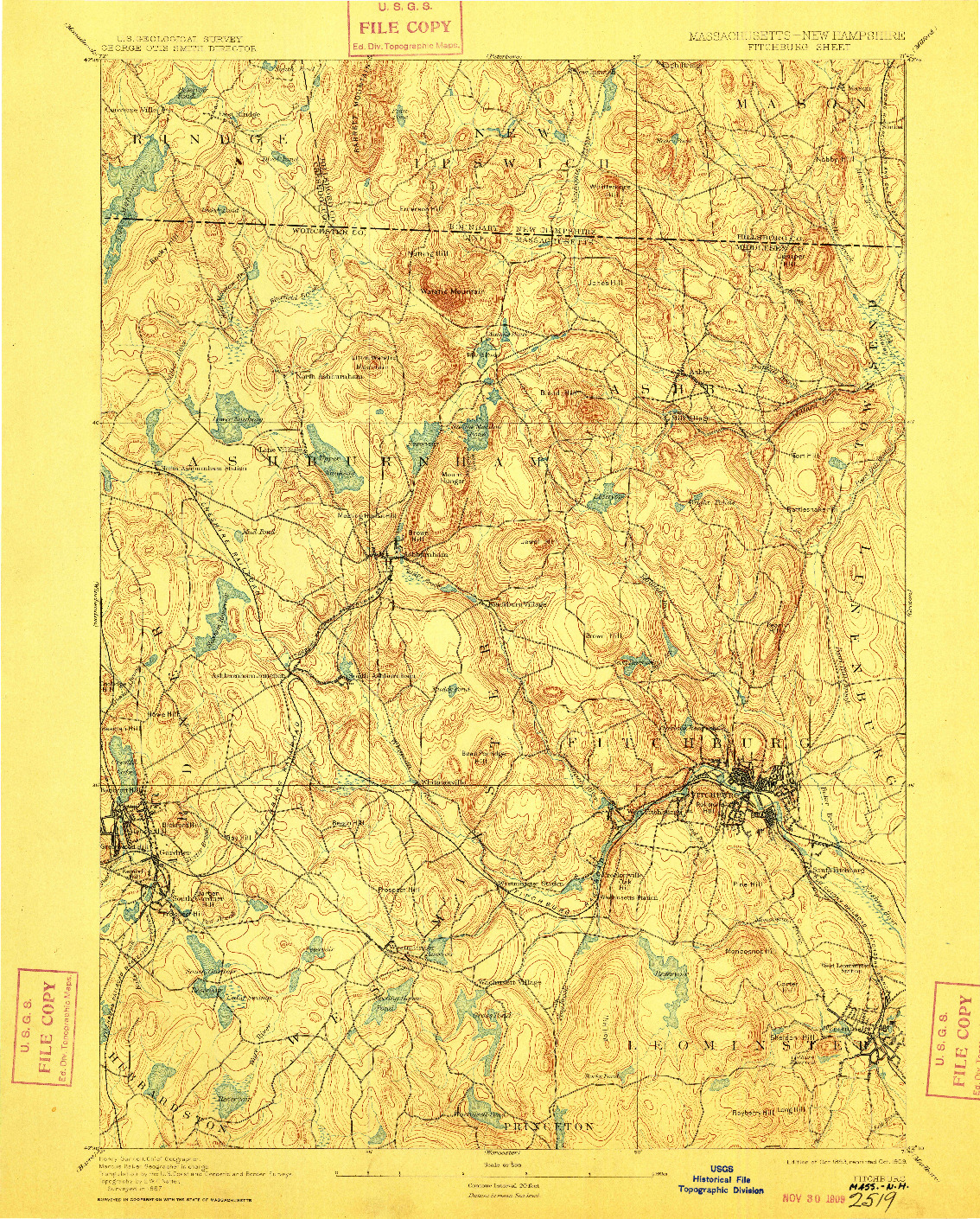 USGS 1:62500-SCALE QUADRANGLE FOR FITCHBURG, MA 1893