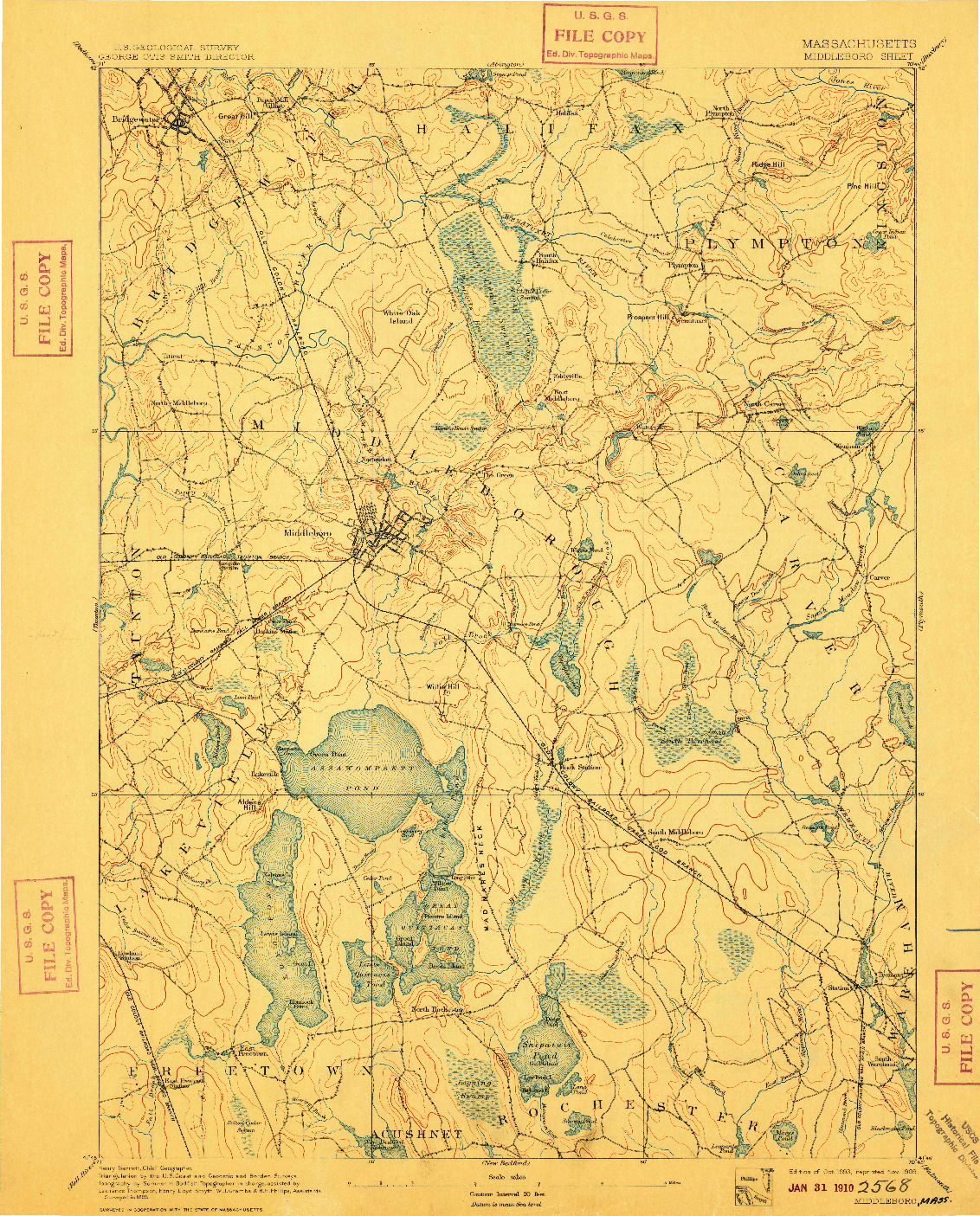 USGS 1:62500-SCALE QUADRANGLE FOR MIDDLEBORO, MA 1893