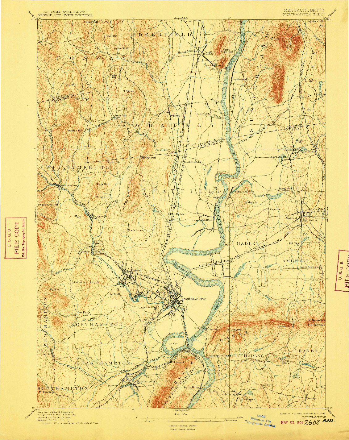 USGS 1:62500-SCALE QUADRANGLE FOR NORTHAMPTON, MA 1895