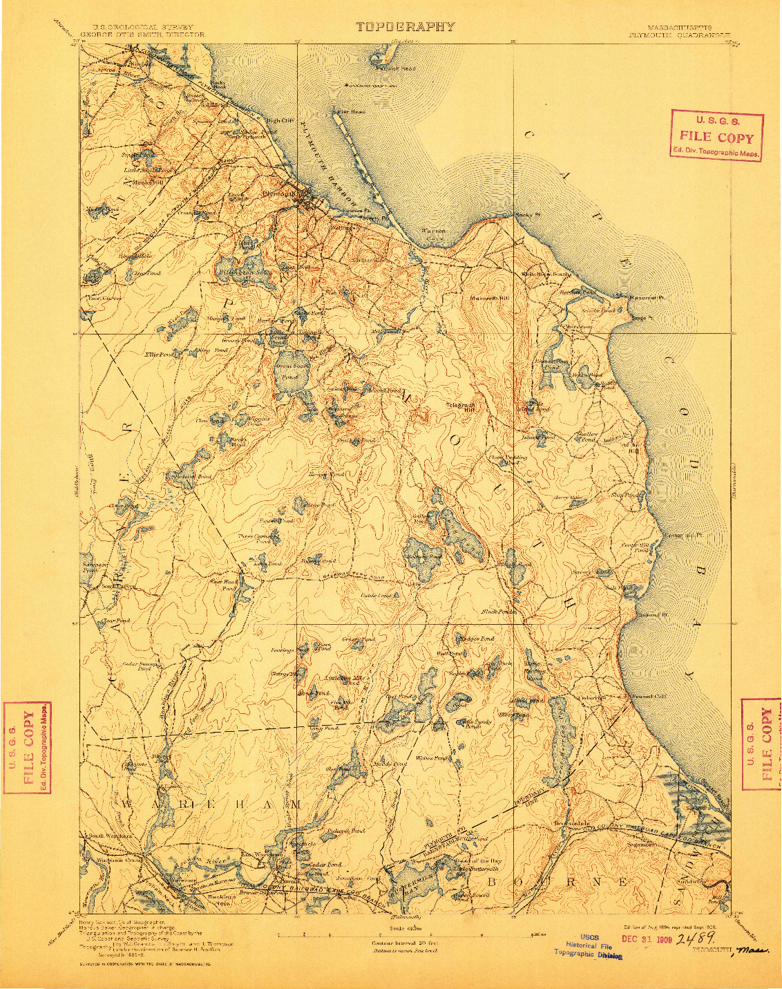USGS 1:62500-SCALE QUADRANGLE FOR PLYMOUTH, MA 1894