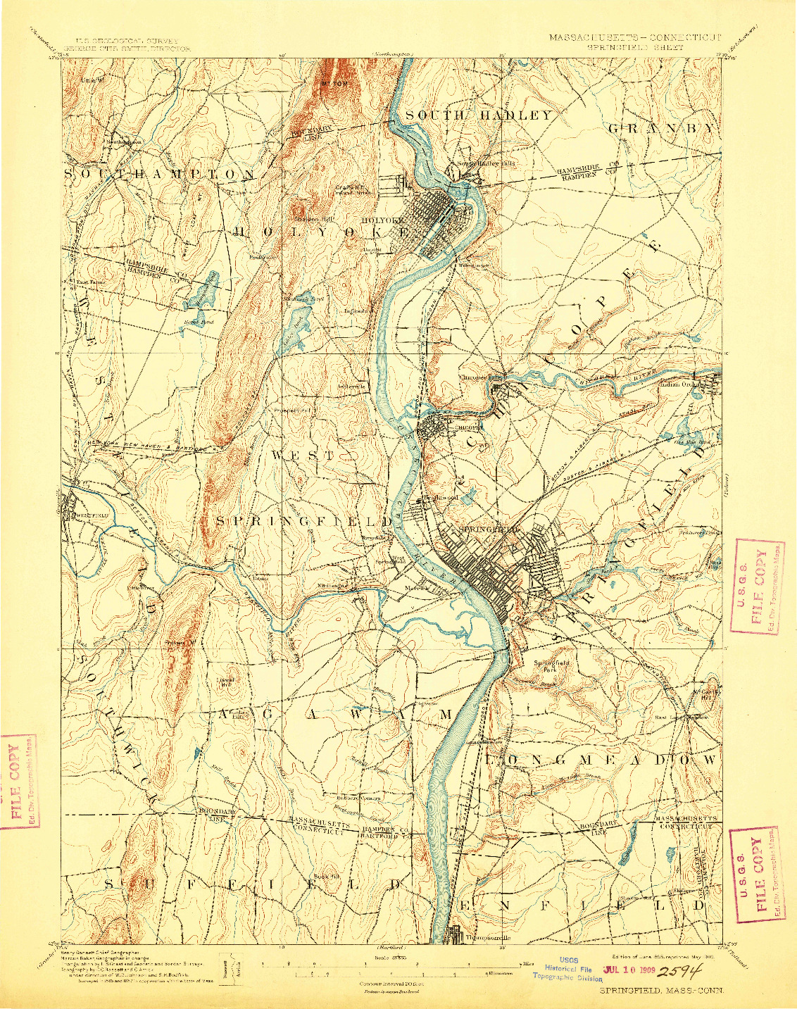 USGS 1:62500-SCALE QUADRANGLE FOR SPRINGFIELD, MA 1895