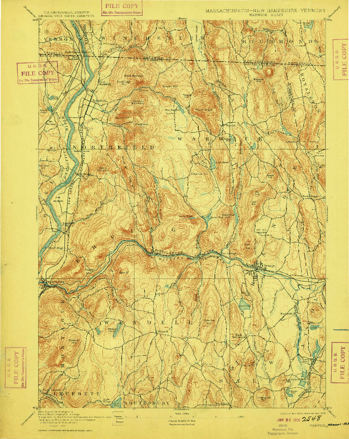 USGS 1:62500-SCALE QUADRANGLE FOR WARWICK, MA 1894