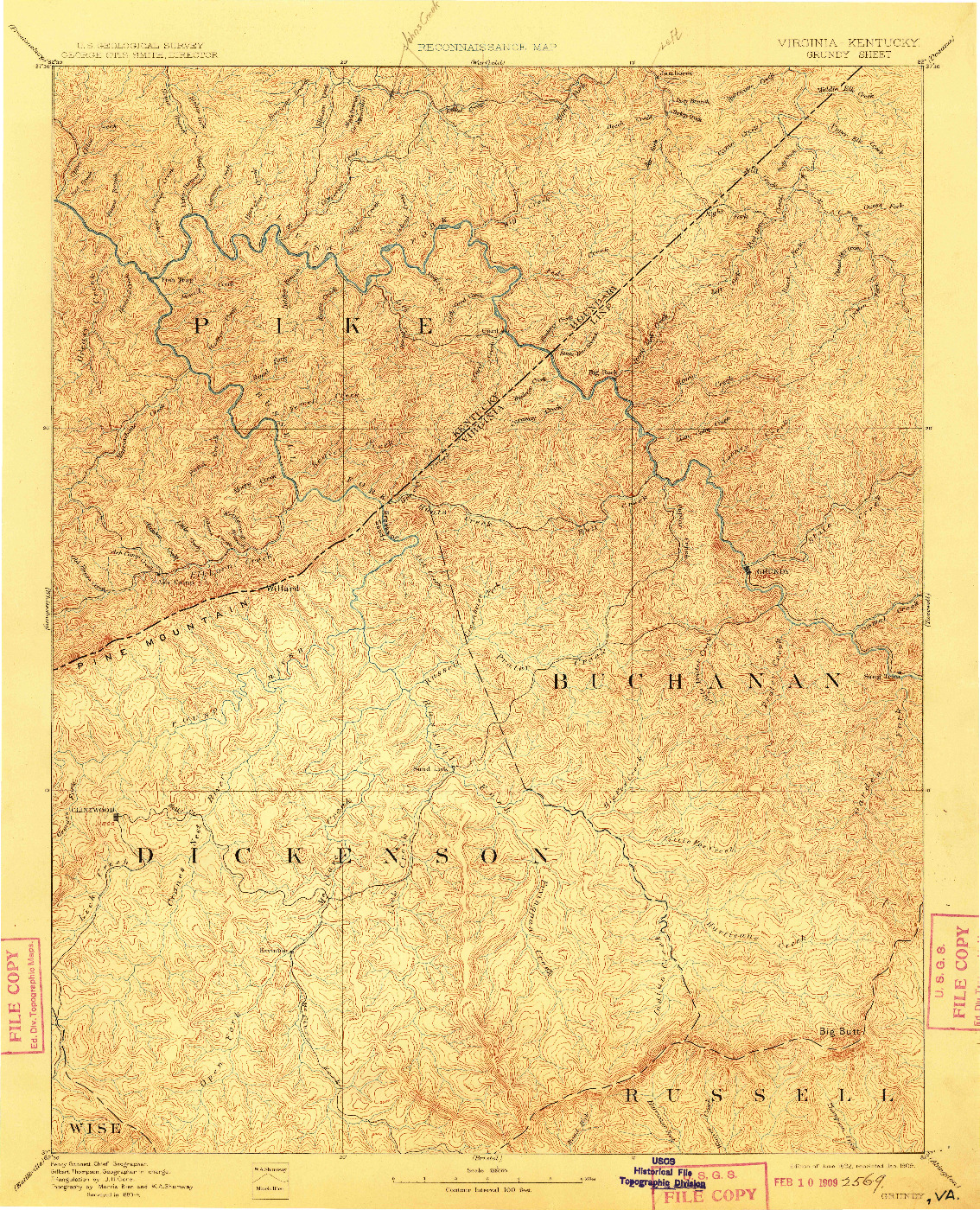 USGS 1:125000-SCALE QUADRANGLE FOR GRUNDY, VA 1892