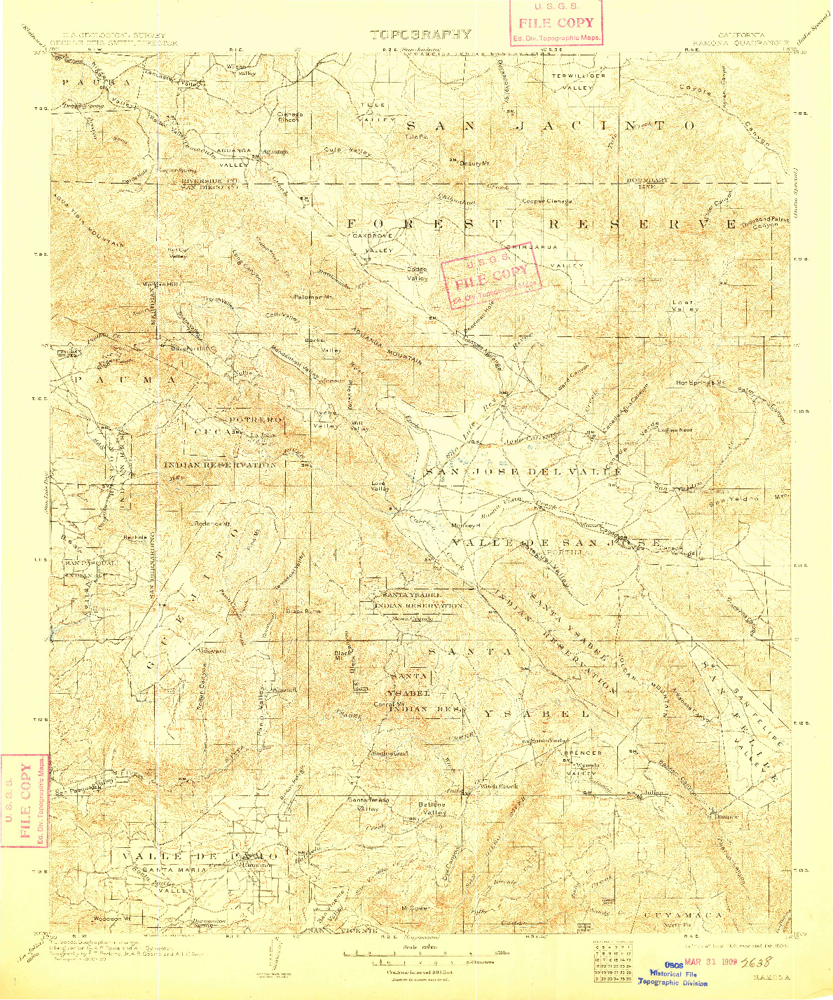 USGS 1:125000-SCALE QUADRANGLE FOR RAMONA, CA 1903