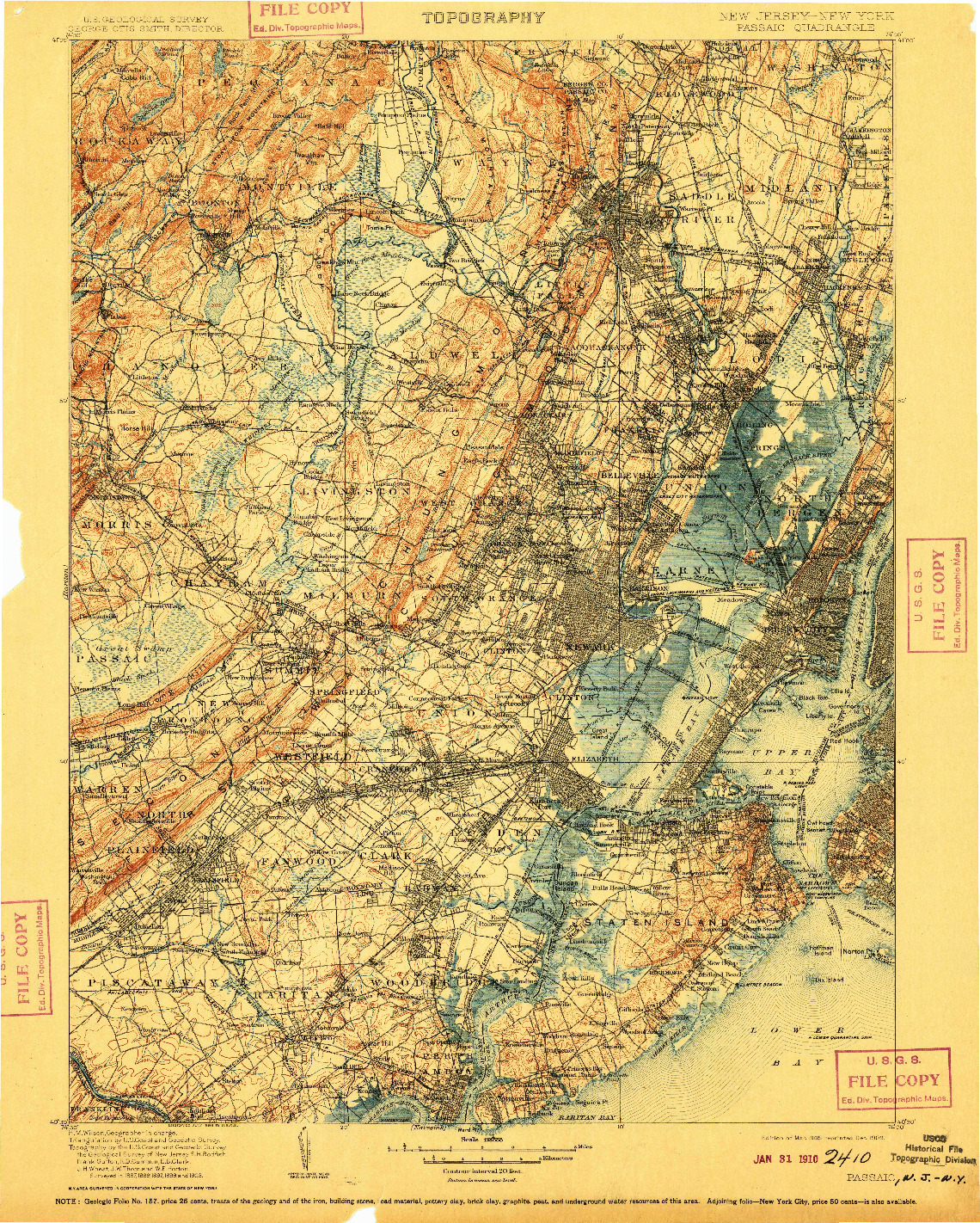 USGS 1:125000-SCALE QUADRANGLE FOR PASSAIC, NJ 1905