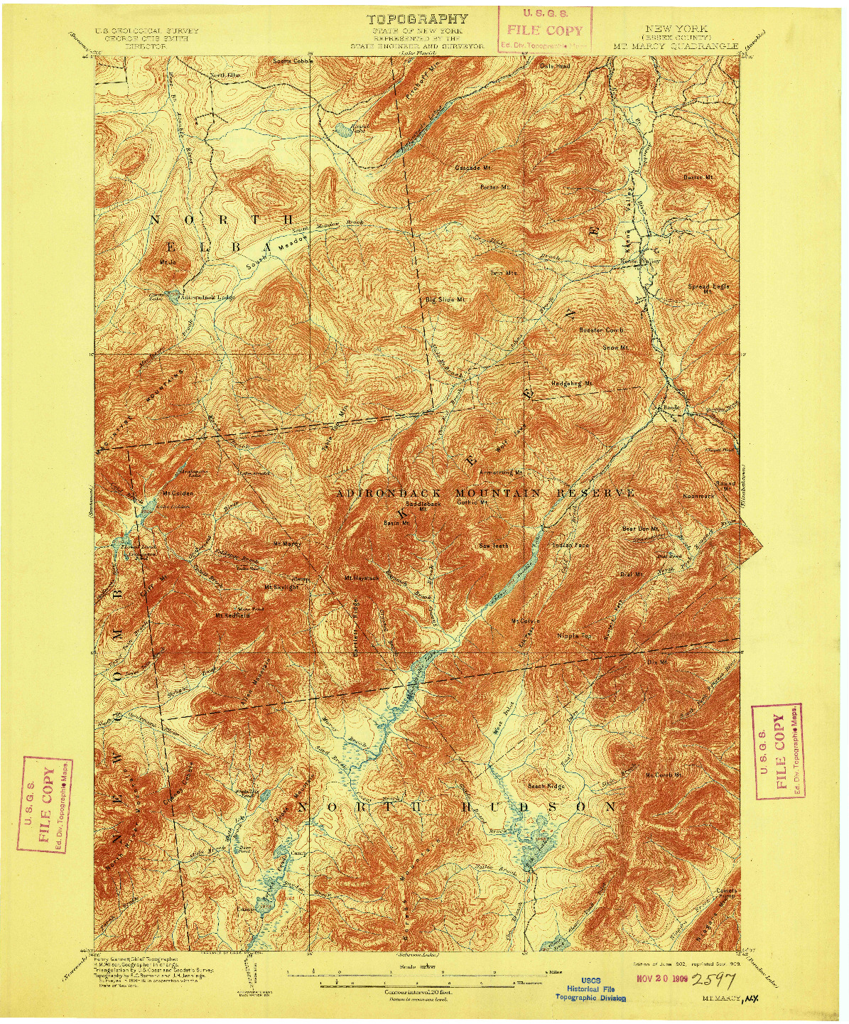 USGS 1:62500-SCALE QUADRANGLE FOR MT. MARCY, NY 1902