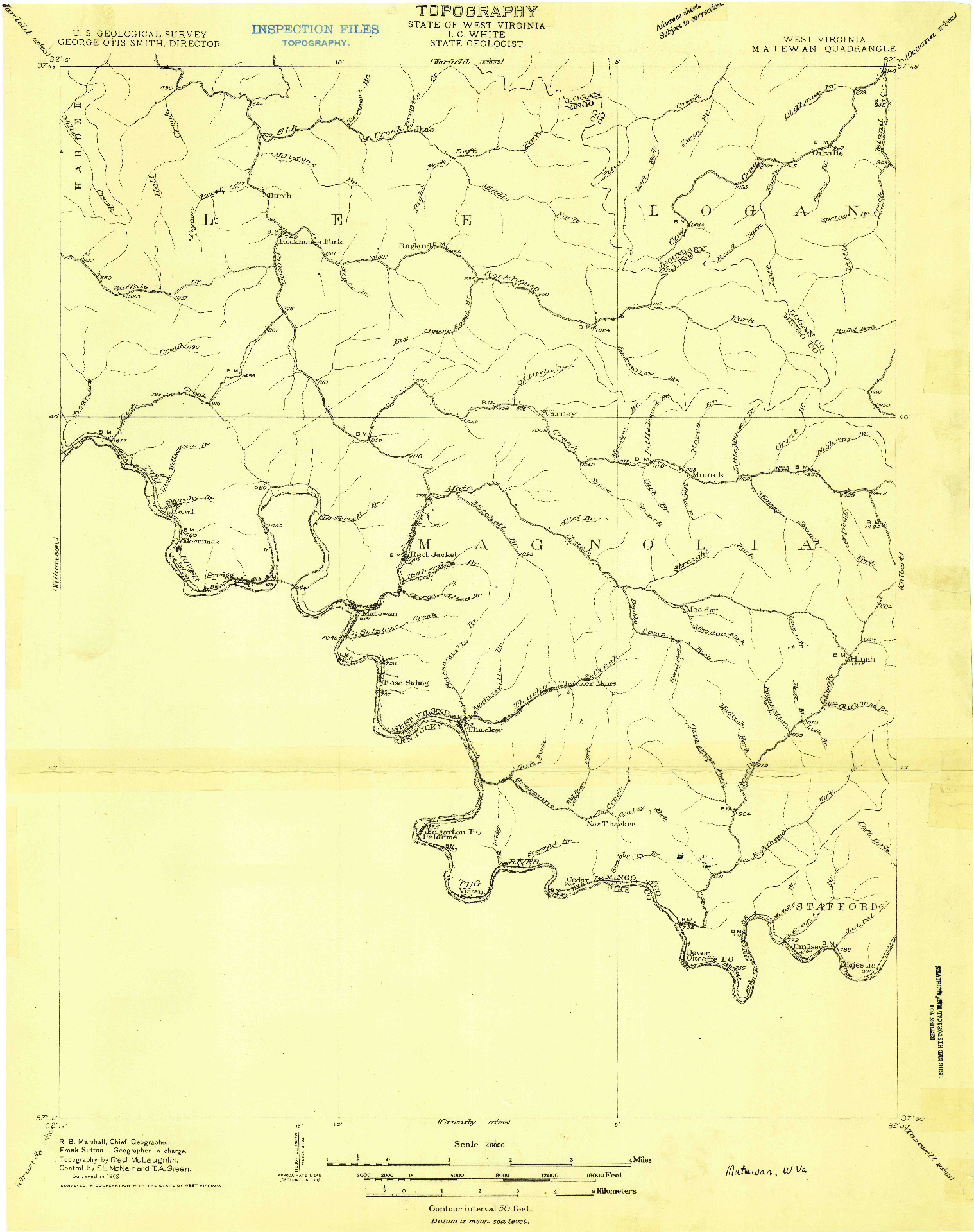 USGS 1:48000-SCALE QUADRANGLE FOR MATEWAN, WV 1909