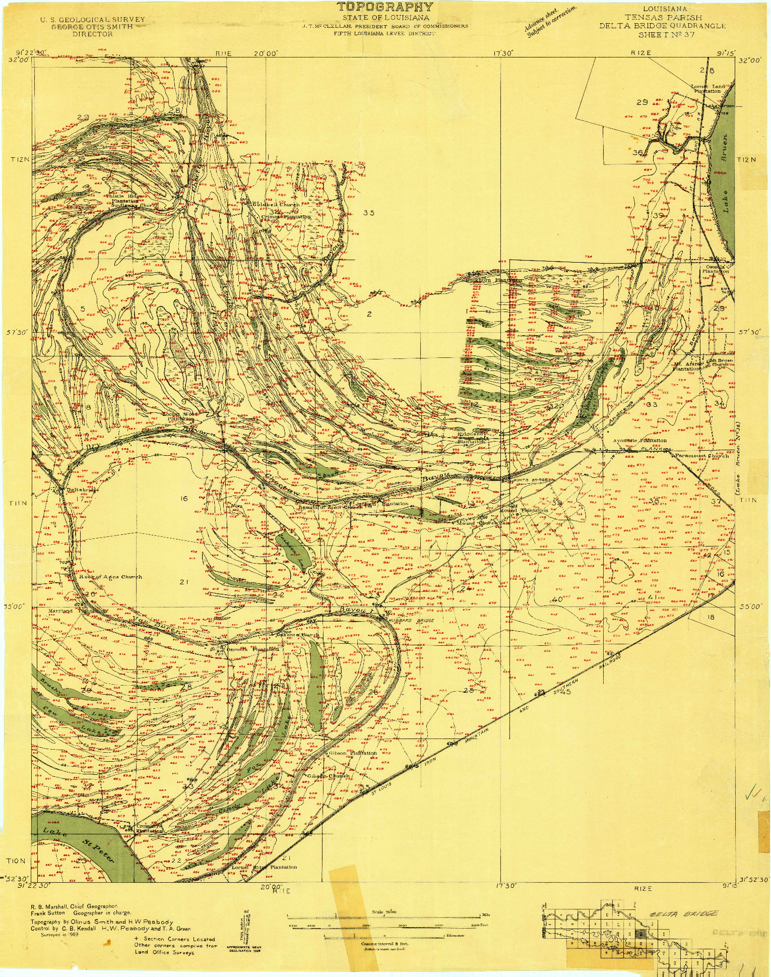 USGS 1:24000-SCALE QUADRANGLE FOR DELTA BRIDGE, LA 1909