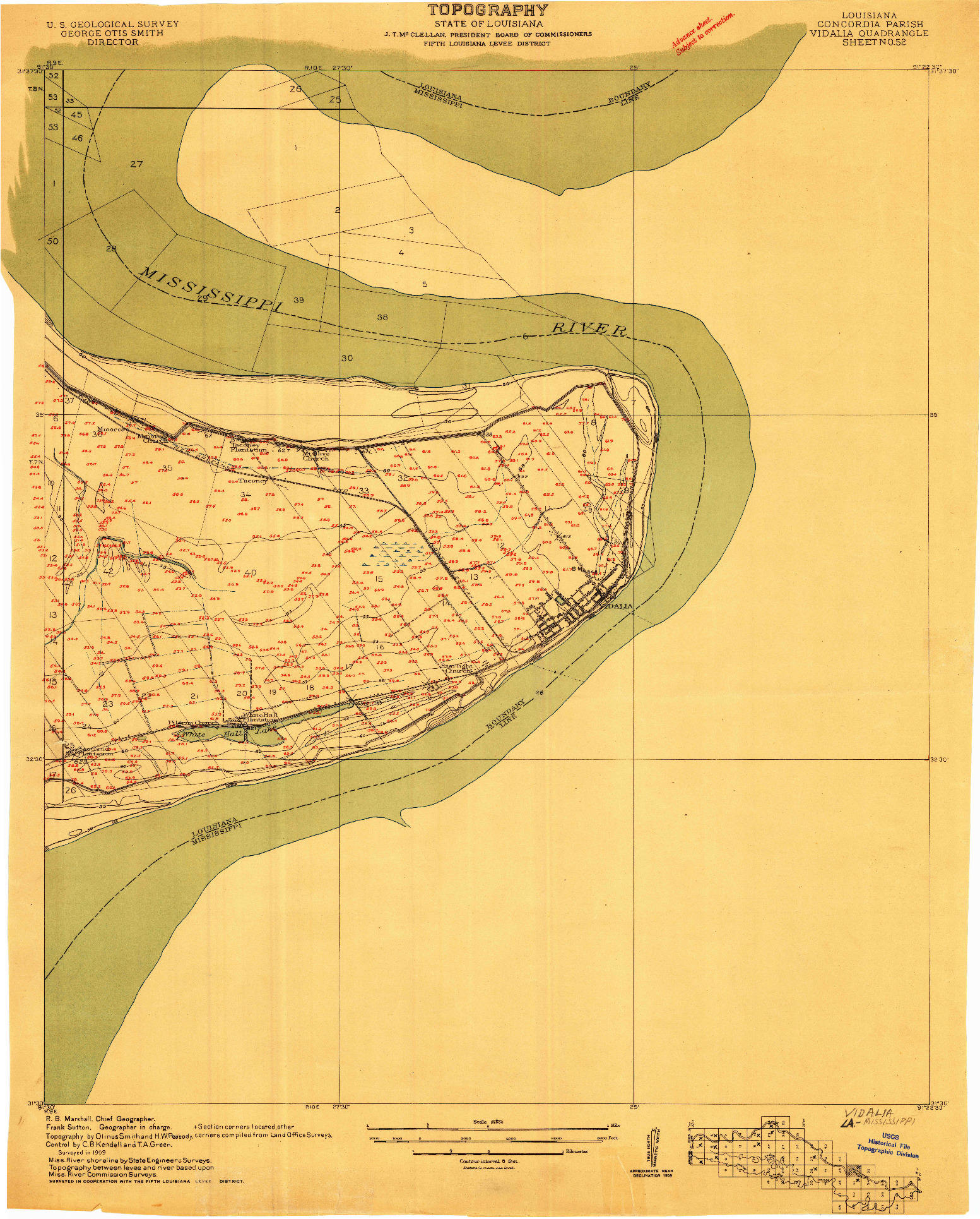 USGS 1:24000-SCALE QUADRANGLE FOR VIDALIA, LA 1909