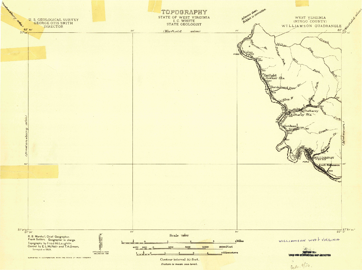 USGS 1:48000-SCALE QUADRANGLE FOR WILLIAMSON, WV 1909