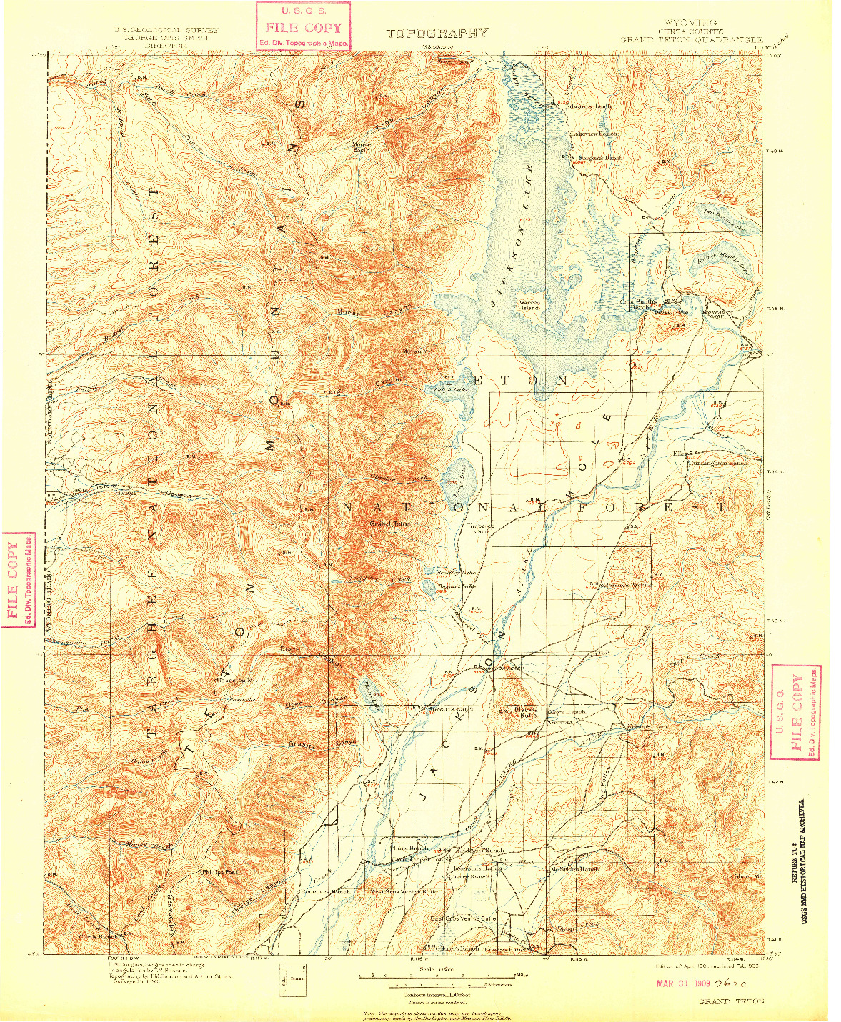 USGS 1:125000-SCALE QUADRANGLE FOR GRAND TETON, WY 1901