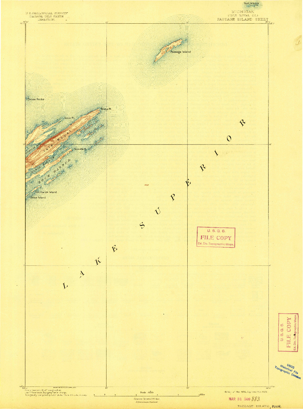 USGS 1:62500-SCALE QUADRANGLE FOR PASSAGE ISLAND, MI 1895