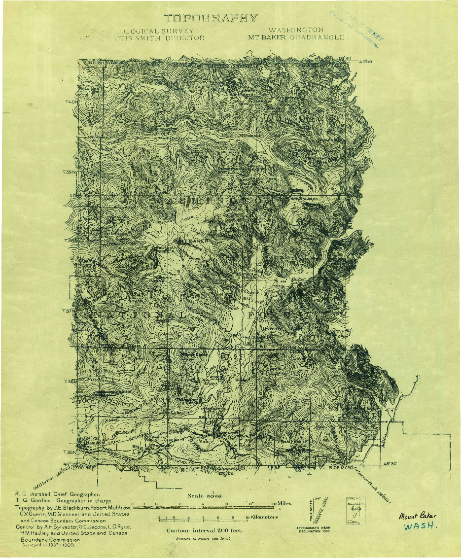 USGS 1:192000-SCALE QUADRANGLE FOR MT BAKER, WA 1909