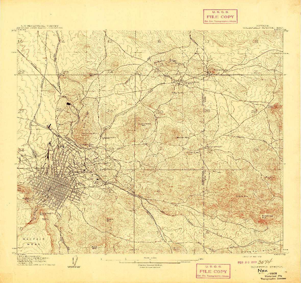 USGS 1:24000-SCALE QUADRANGLE FOR GOLDFIELD, NV 1909