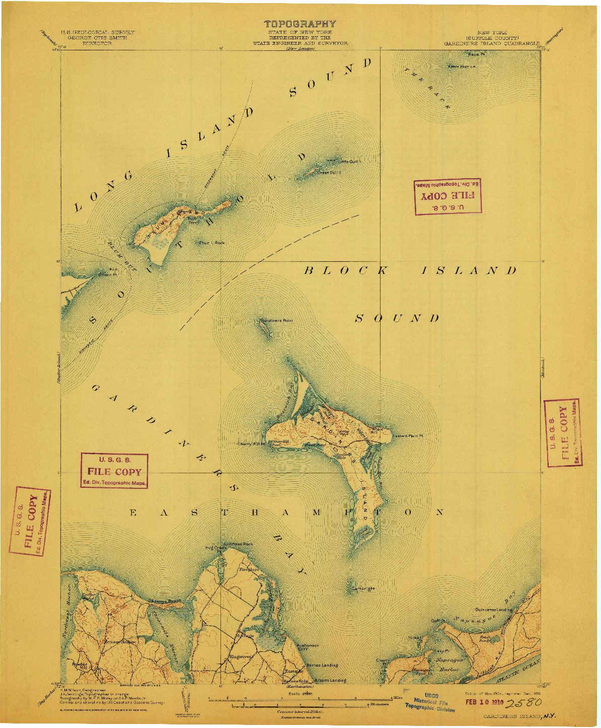 USGS 1:62500-SCALE QUADRANGLE FOR GARDINERS ISLAND, NY 1904