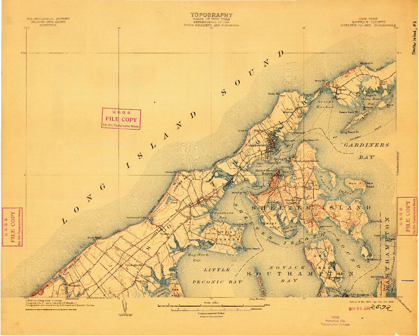 USGS 1:62500-SCALE QUADRANGLE FOR SHELTER ISLAND, NY 1904