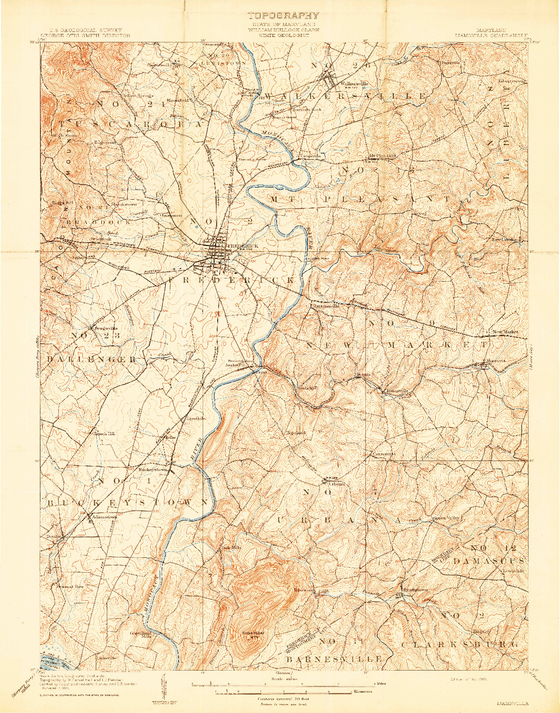 USGS 1:62500-SCALE QUADRANGLE FOR IJAMSVILLE, MD 1909