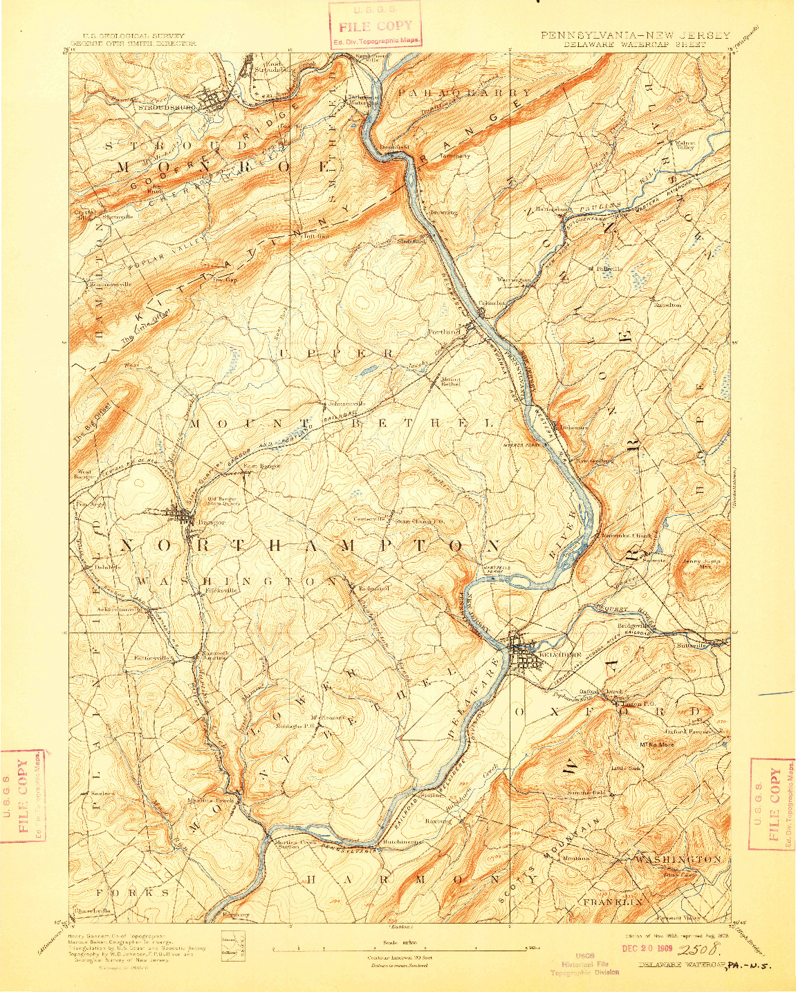 USGS 1:62500-SCALE QUADRANGLE FOR DELAWARE WATERGAP, PA 1893