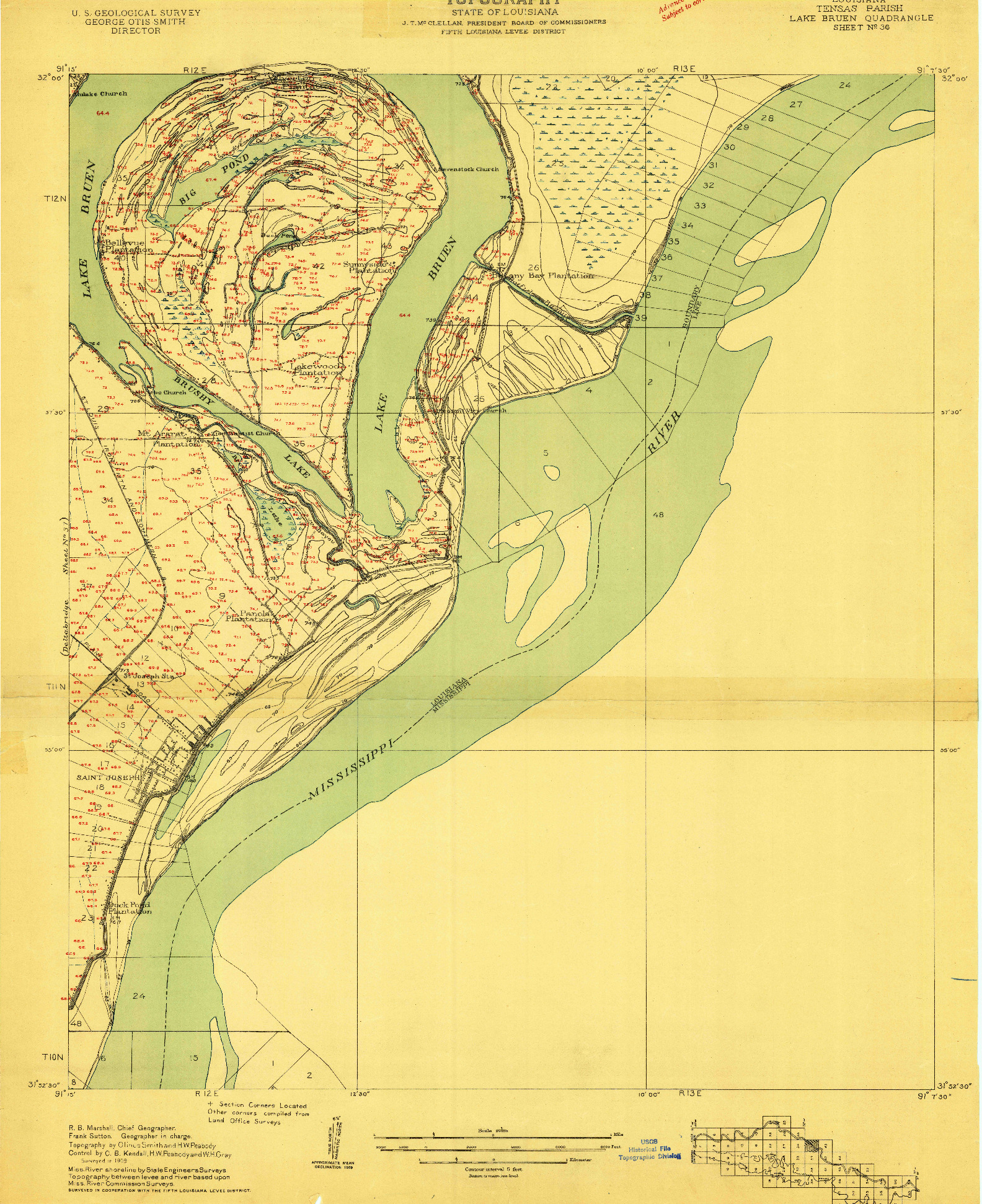 USGS 1:24000-SCALE QUADRANGLE FOR LAKE BRUEN, LA 1909