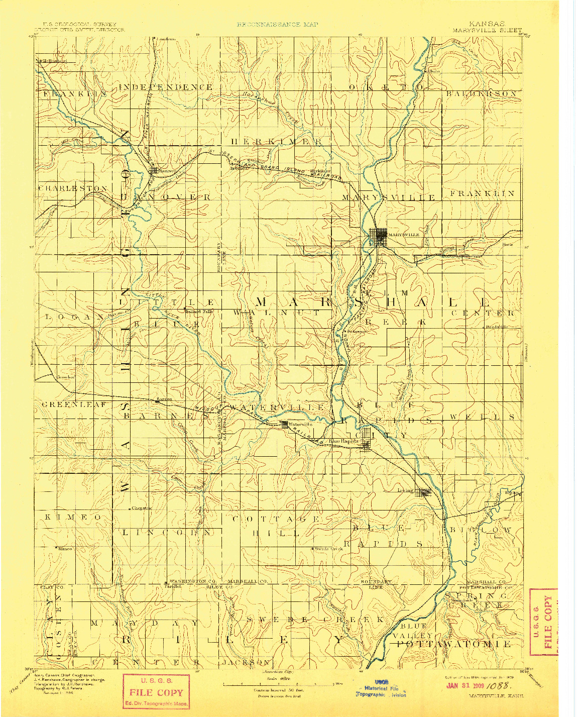 USGS 1:125000-SCALE QUADRANGLE FOR MARYSVILLE, KS 1894